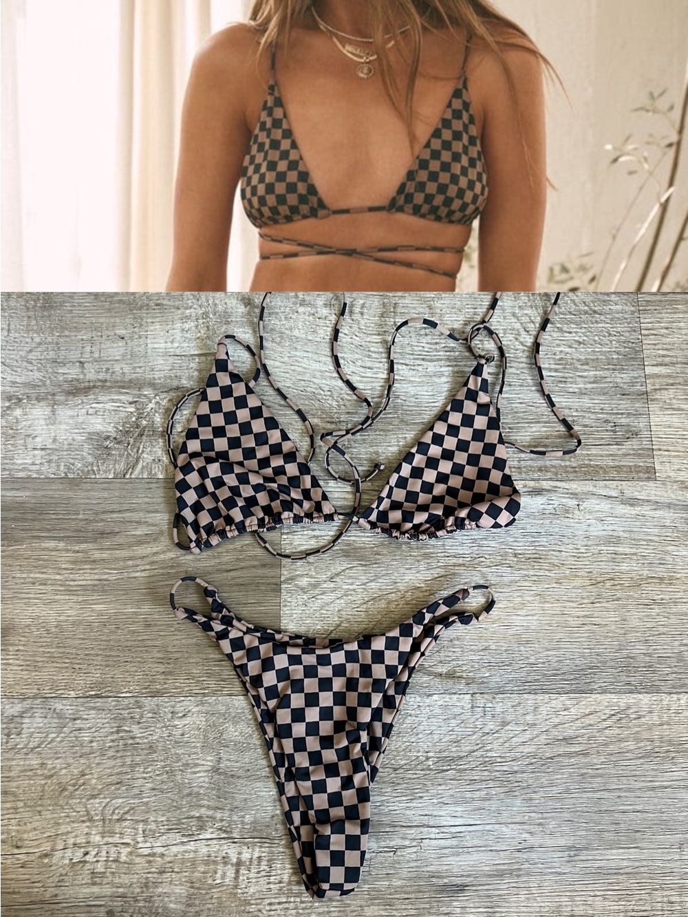 Tan + Lines by Sivan Ayla Checkered String Bikini